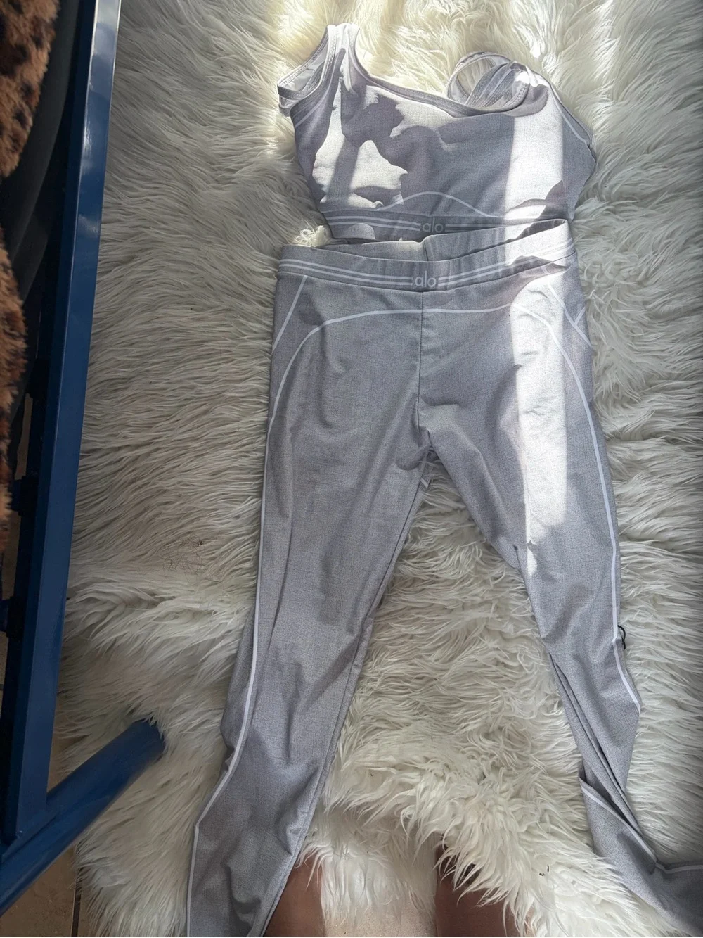 ALO Yoga Kids Light Gray Leggings with White Accents